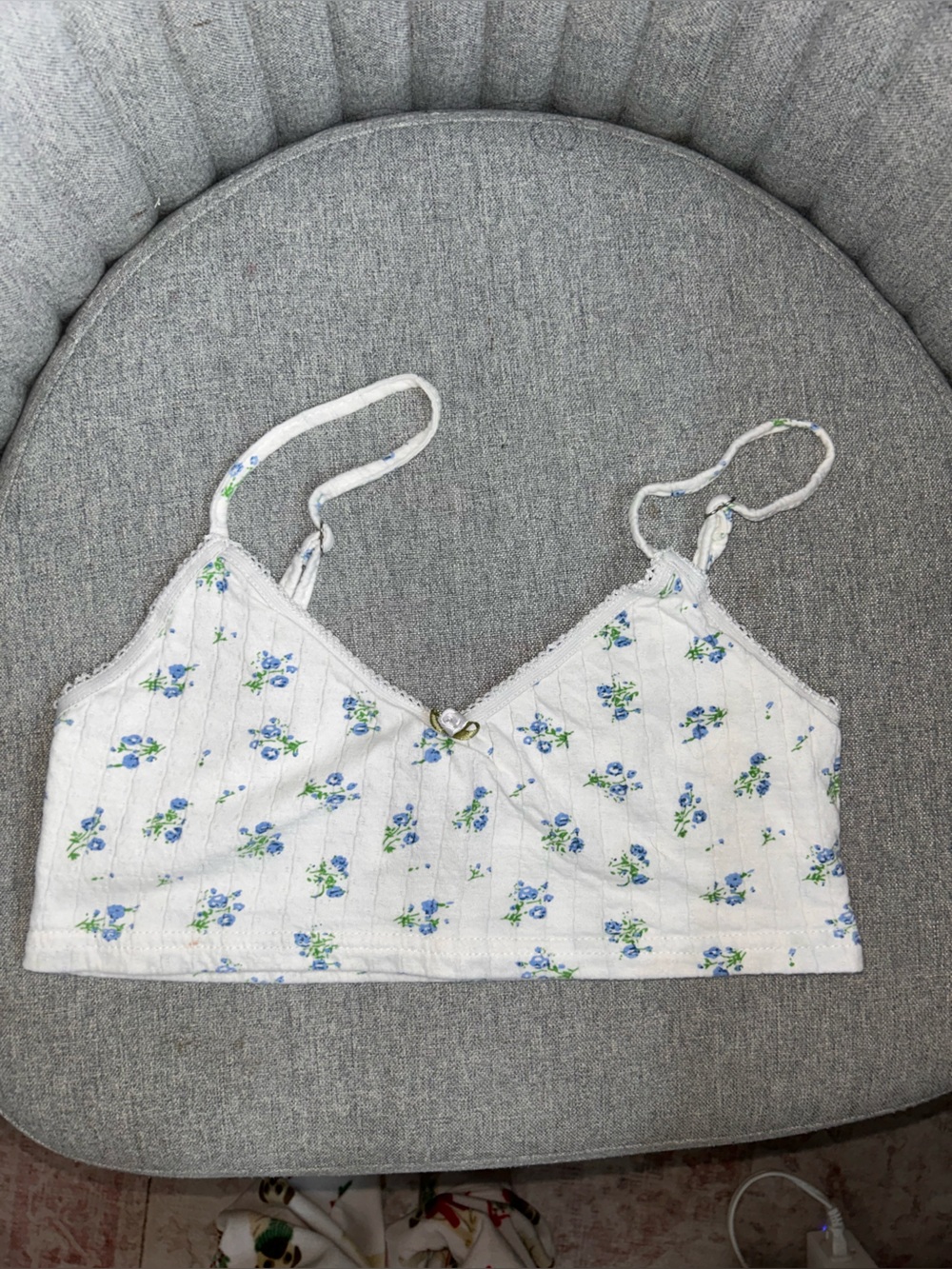 Edikted White Floral Bralette with Blue and Green Print